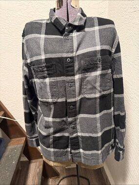 Vans Black and Gray Plaid Button-Down Shirt